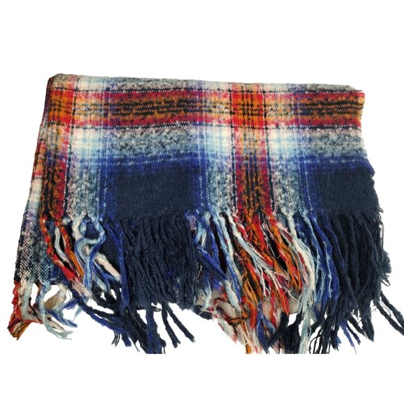 Merona Unisex Plaid Acrylic Multi-Color Warm Scarf With Fringe One Size - Picture 5 of 6